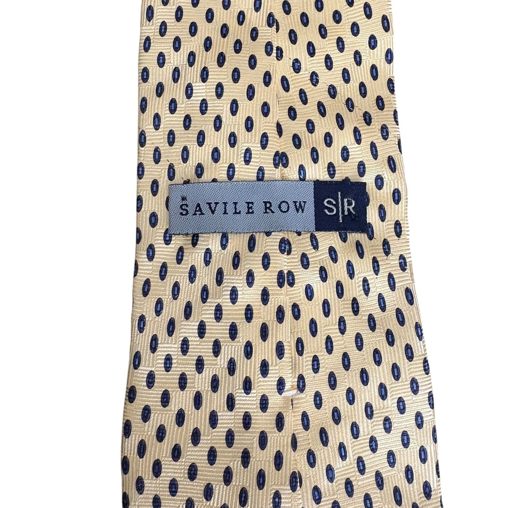 Savile Row 100% Silk Tie‎ Gold Navy Oval Dot Pattern Made in USA Men's Necktie - Picture 4 of 7